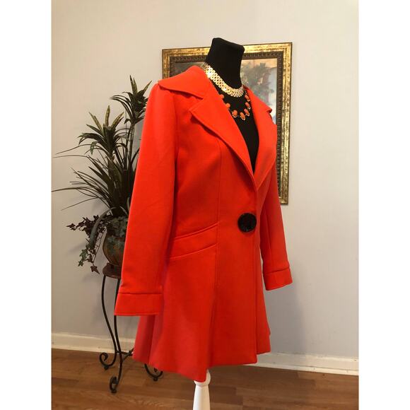 Luii Coat Women Small Red One Button Long Blazer Style Jacket Bold Statement - Picture 2 of 11
